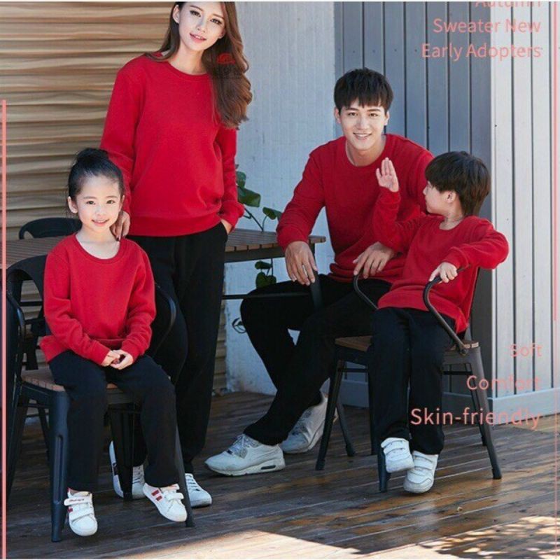 áo nỉ thu đông gia đình, áo nỉ trơn màu đỏ đẹp nhất