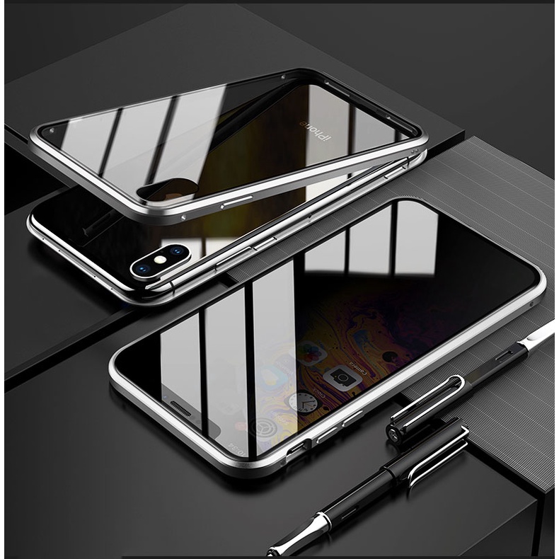 Ốp Điện Thoại Kính Cường Lực Cứng Hai Mặt Viền Kim Loại Nam Châm Cho Samsung Galaxy A23 A33 A53 A52 A52S A50 A50S A30S M10 A10S M10S A11 M11 A12 M12 A31 A51 A70 A70S A71 A7 2018