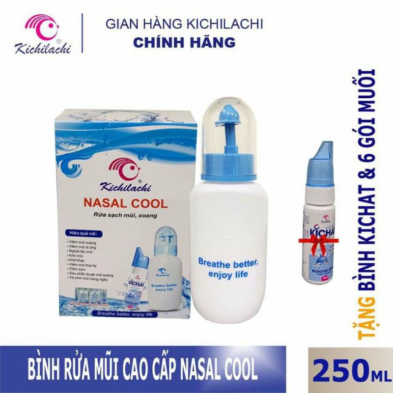 Nước rửa mũi Kichi Nasal cool (Tặng kèm bình xịt và 6 gói muối)