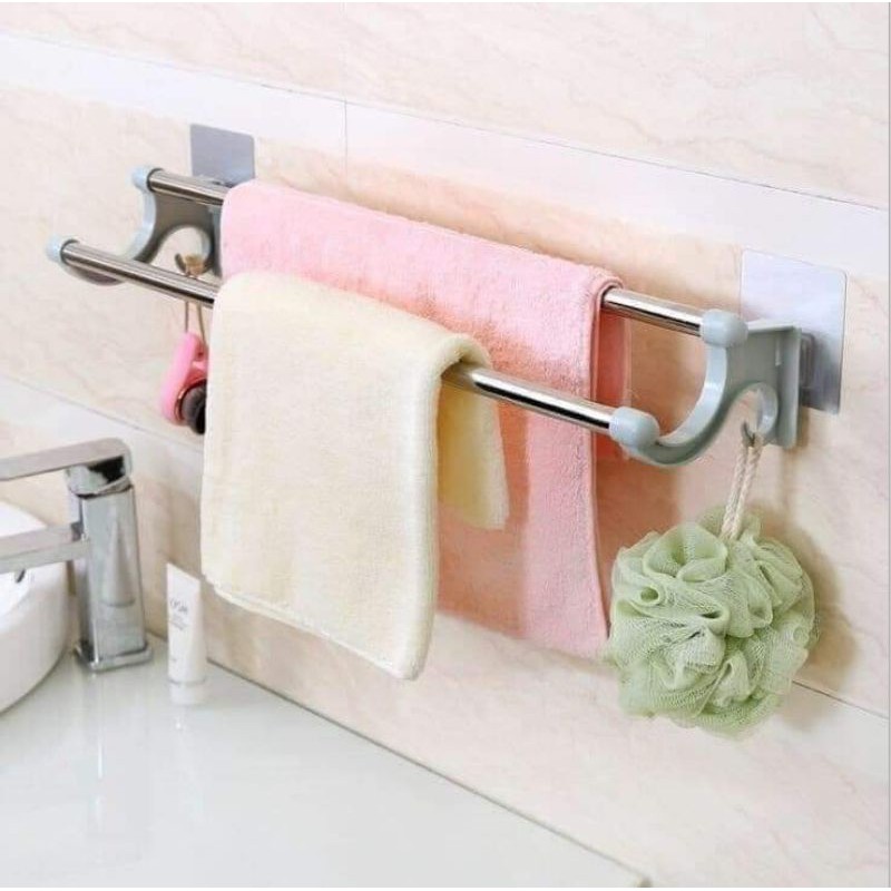 Bộ thanh  inox treo khăn mặt khăn tắm dán tường trong nhà tắm, nhà vệ sinh(loại dài)