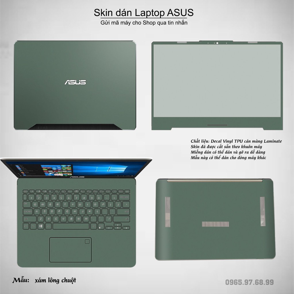 Skin dán Laptop Asus in màu xám lông chuột (inbox mã máy cho Shop)