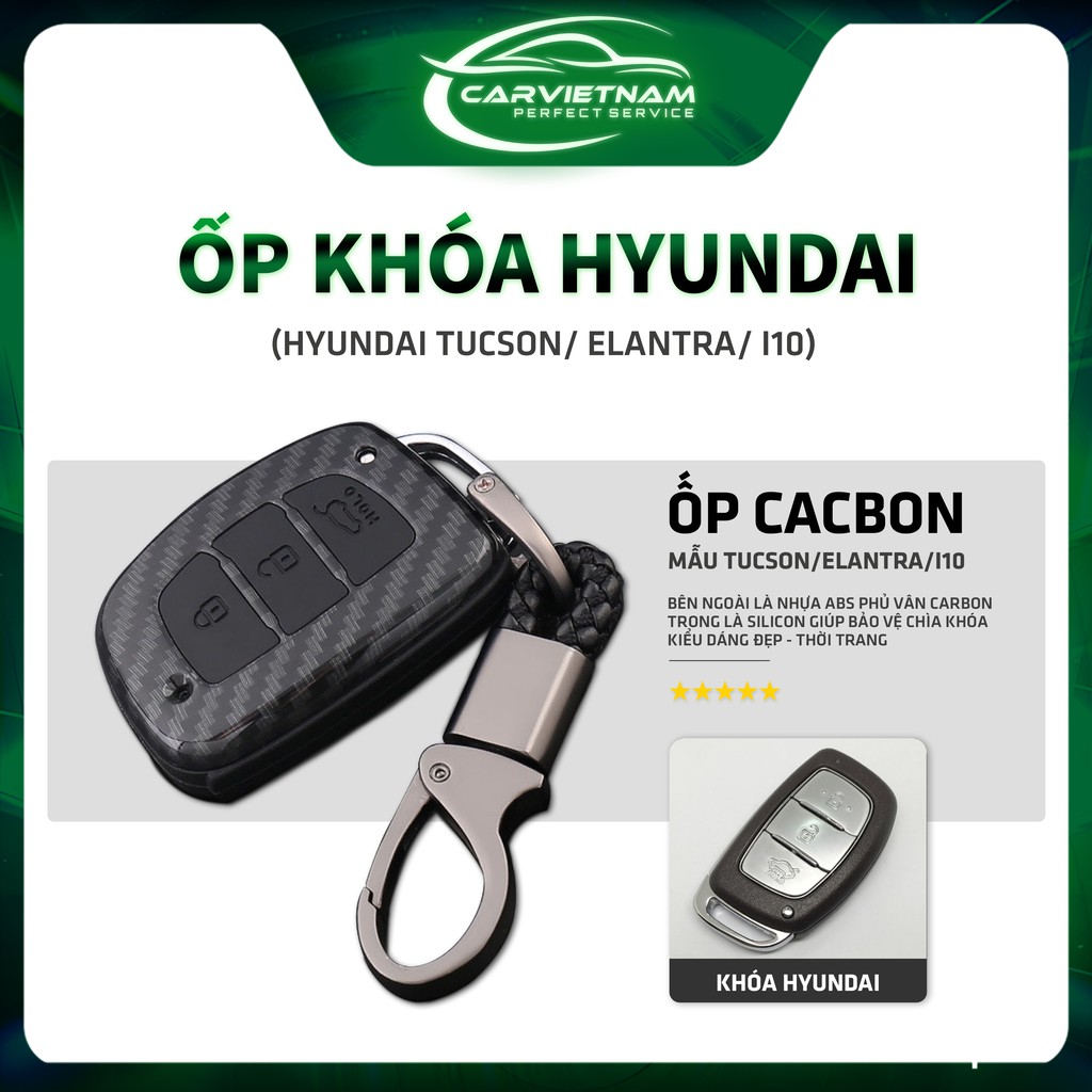 Ốp Chìa Khoá Ô Tô Hyundai Tucson/Elantra/Grand i10 - Ốp Vân Cacbon Cao Cấp Hàng Loại I - Ccar Vietnam