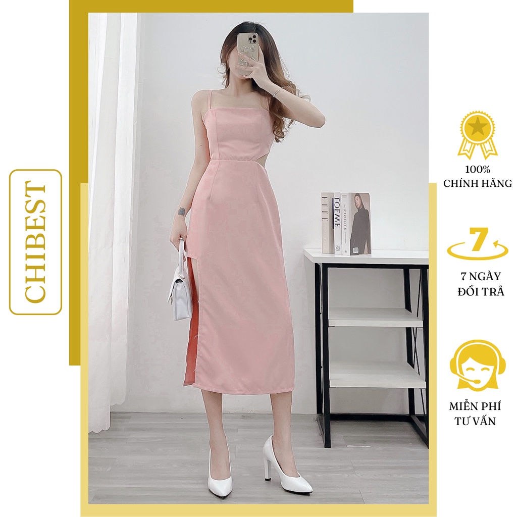Đầm đi tiệc midi body 2 dây cut eo  xẻ đùi quyến rũ dạ hội ADB75 CHIBEST