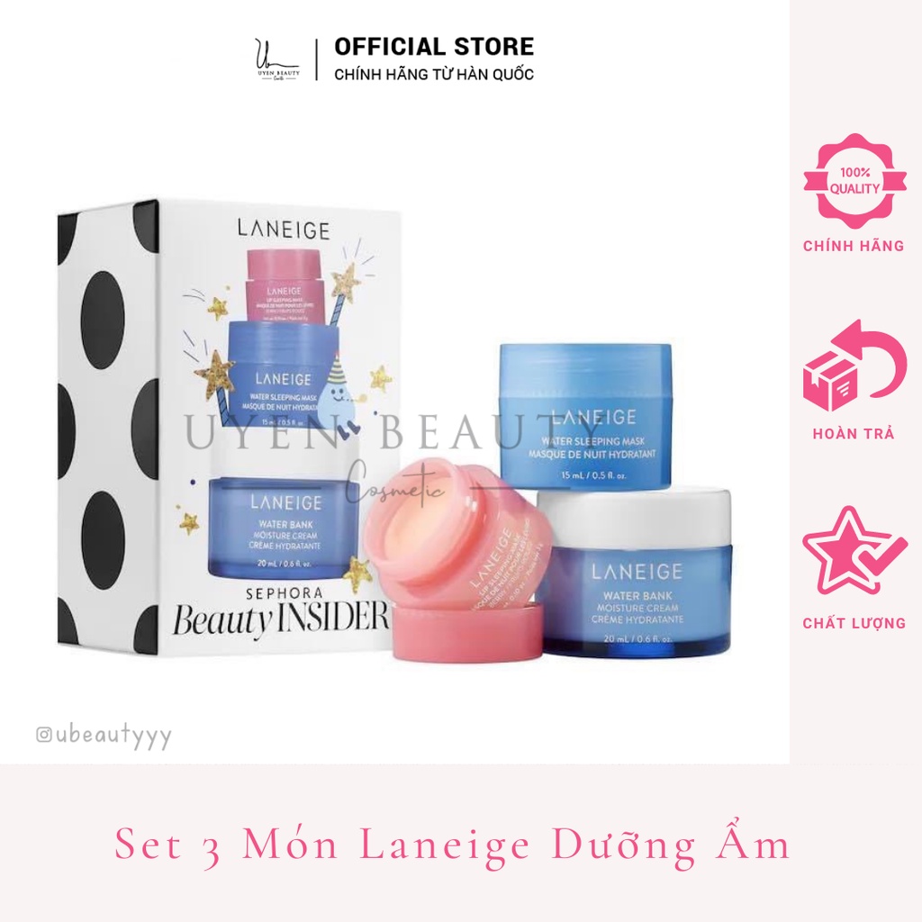 [Chính Hãng] Set 3 Món Laneige Sephora Beauty Insider - Mặt Nạ Môi, Mặt Nạ Ngủ, Kem Dưỡng Ẩm