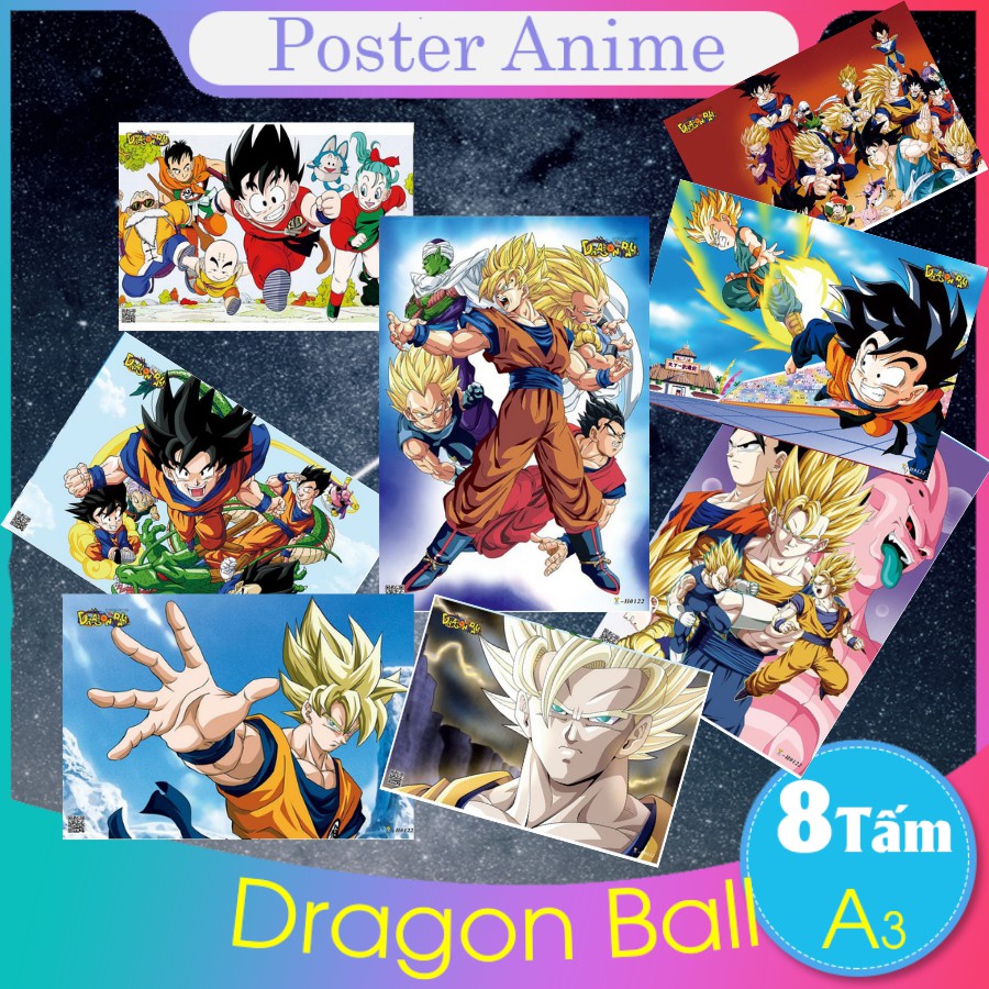 [Giấy Xịn] Set 8 tấm tranh poster A3 Dragon Ball anime siêu chất