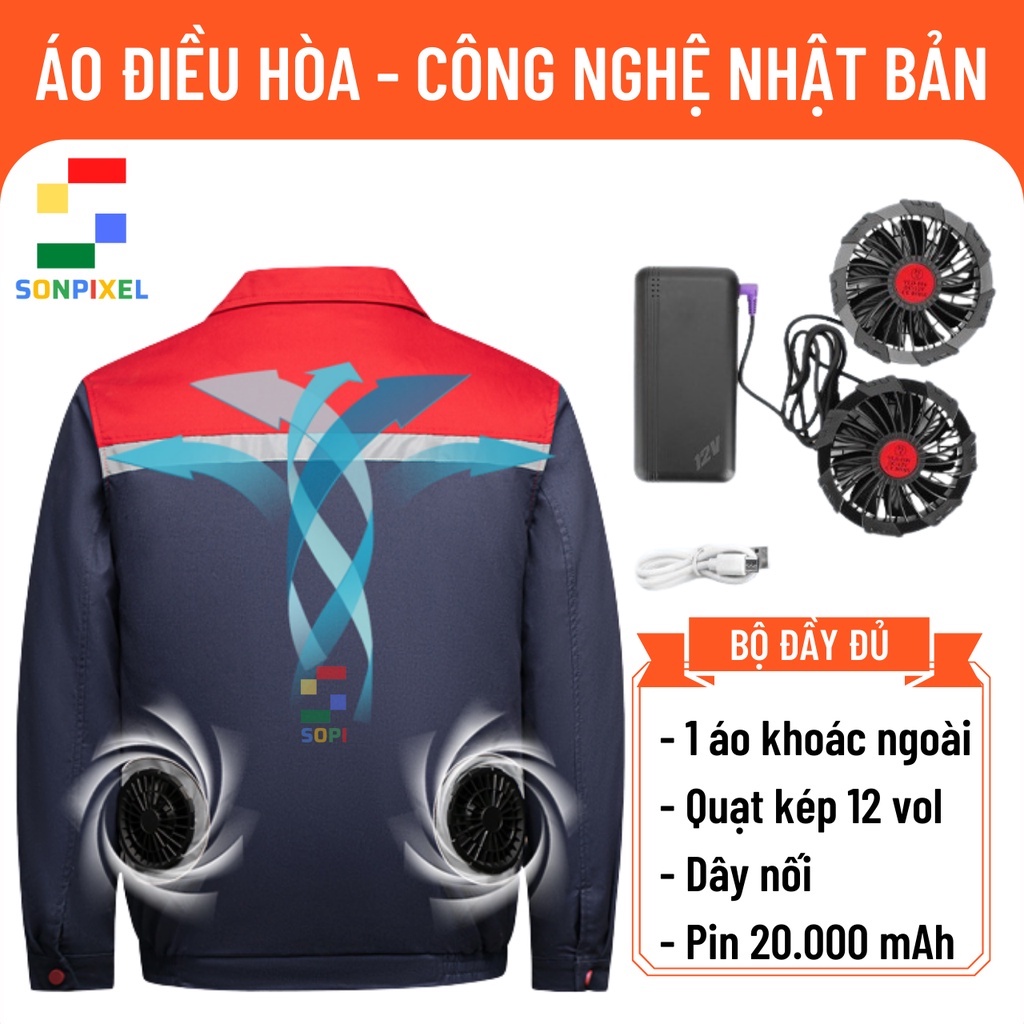 Áo Điều Hòa Chất Lượng Cao, Áo Quạt Gió Công Nghệ Nhật Bản 12V, Pin 20.000mAh Chống Nắng Nóng Chính Hãng SOPI