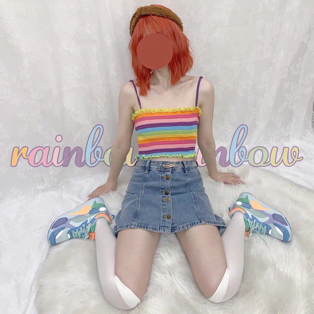 Áo Hai Dây Cầu Vồng Thân Nhún Mẫu Mới Xinh Lung Linh TTSL0162