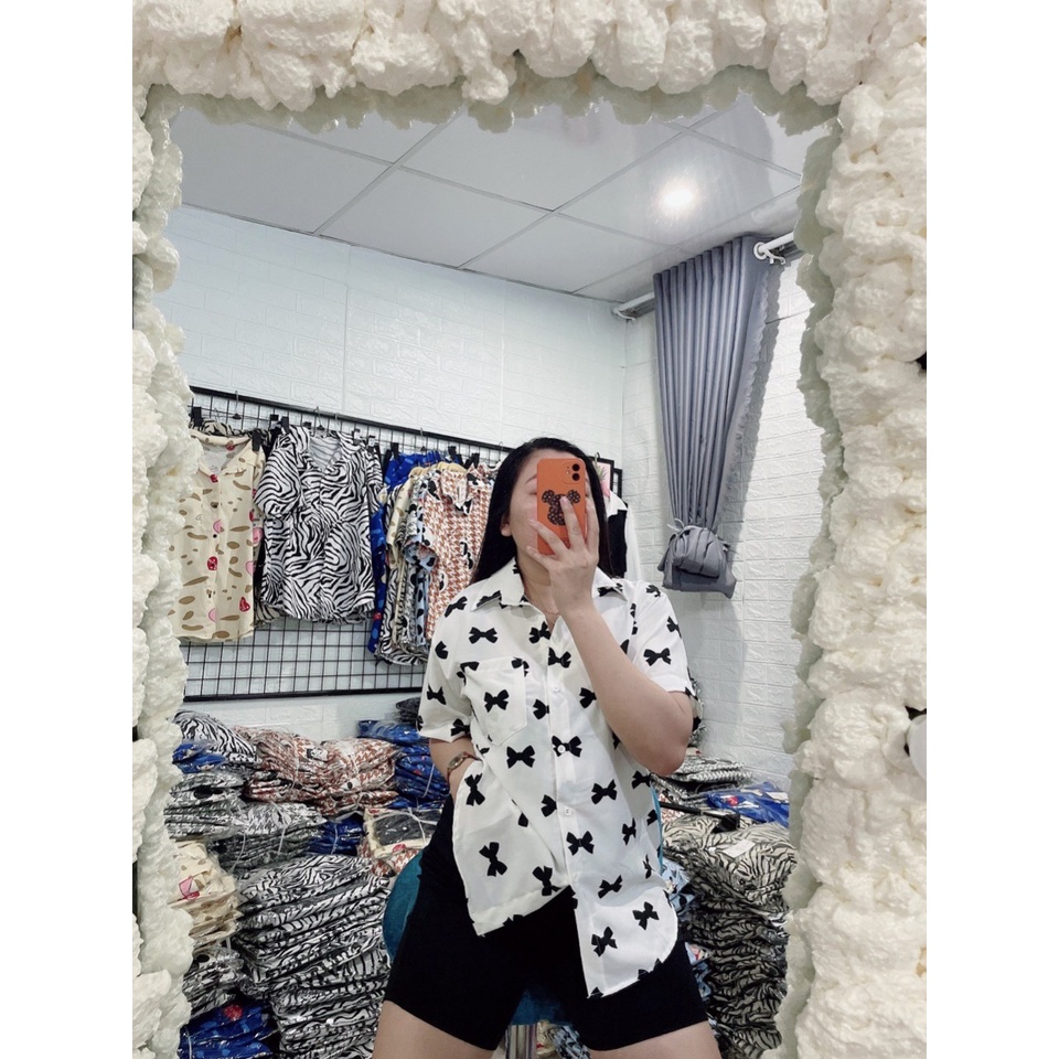 Áo Sơ Mi Nơ Tay Ngắn Bigsize Nữ Chất Vải Lụa Mặc Mát,Áo Sơ mi nữ dễ thương mã smht nơ
