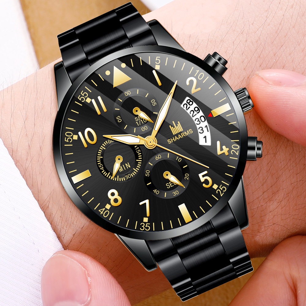 Đồng hồ quartz SHAARMS có hiển thị ngày bằng thép không gỉ độc đáo