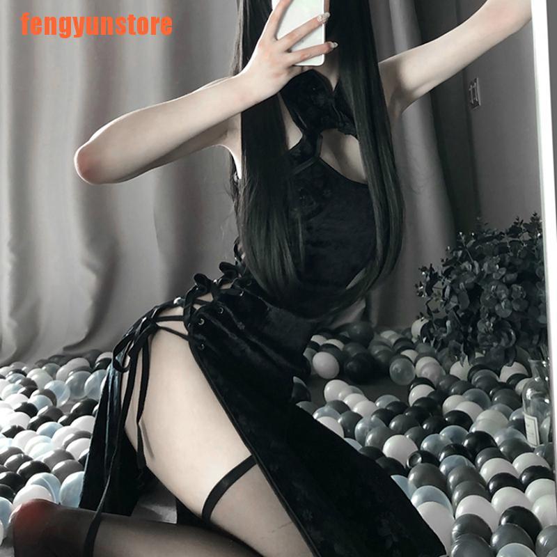 【pen】Retro Cheongsam Nightgowns High Open Cosplay Costume Anime Sexy Lingerie U