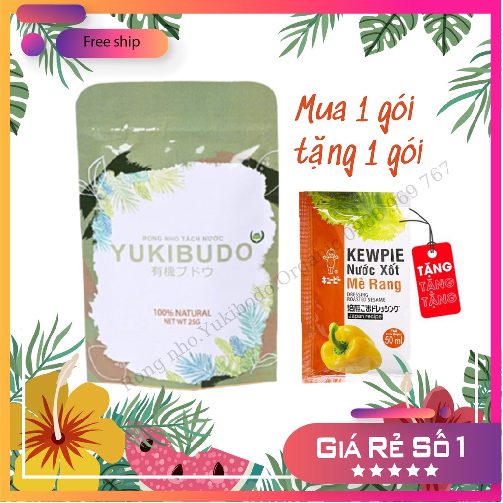 [KHUYẾN MẠI SOCK] Rong Nho Tách Nước Yukibudo Organic Khánh  Hòa, Loại 25g Tặng 1 Gói Xốt Kewpie