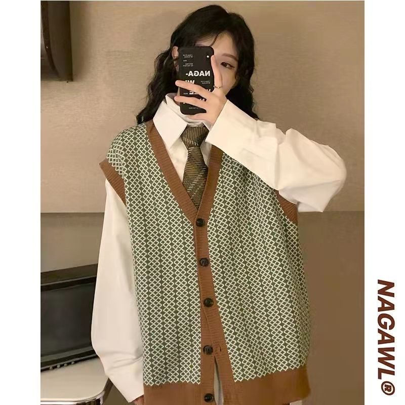 Áo khoác dệt kim cộc tay dáng rộng kiểu retro phong cách Hàn Quốc dành cho nữ