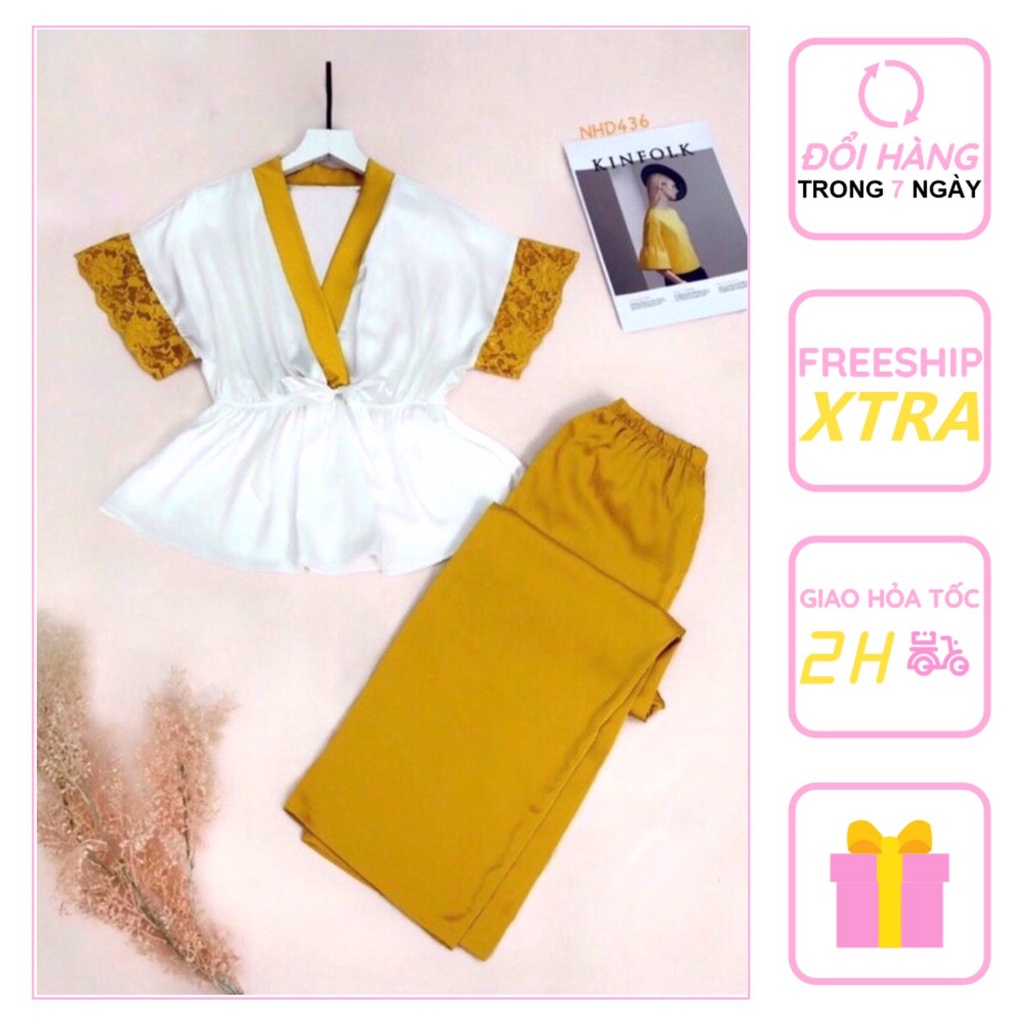 [FREESHIP 50K]  Bộ Mặc Nhà -Đồ Bộ Lụa Dạng KIMONO Quần Dài Tay Cánh Dơi Cực Sang Dưới 57Kg