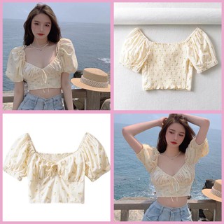 Áo Dáng ngắn Áo crt Tay bồng bó eo Áo kiểu