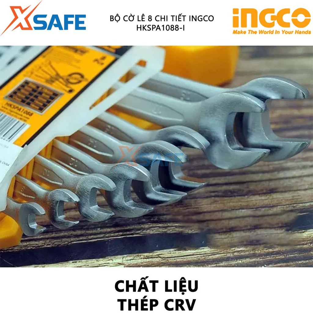 Bộ cờ lê vòng miệng 8 chi tiết INGCO HKSPA1088-I Bộ 8 cờ lê miệng vòng size 6-19mm, hợp kim thép cứng chắc chắn, bền