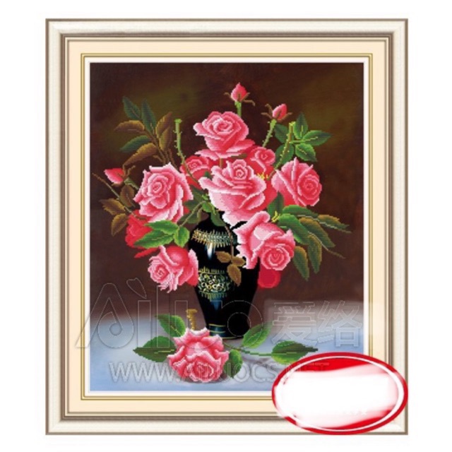 Tranh thêu chữ thập Bình Hoa Hồng Đỏ AL31316 |50x60cm| - Chưa thêu