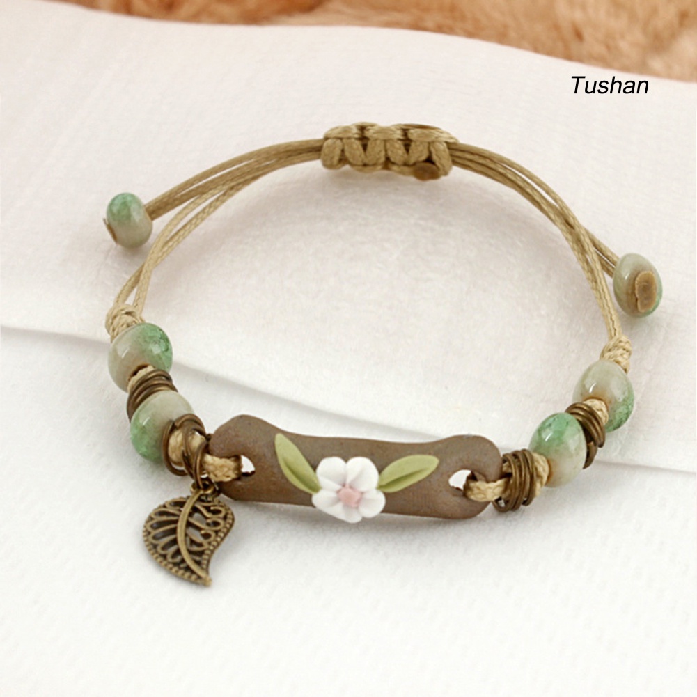 Vòng Đeo Tay Bằng Sứ Họa Tiết Hoa Lá Thời Trang Cho Nữ