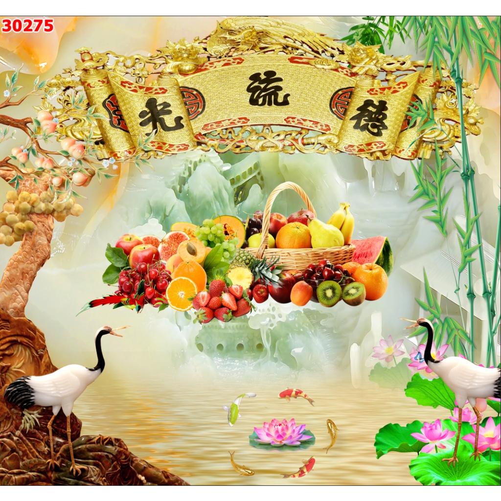 Tranh dán tường 3D Phòng Thờ Trang Nghiêm: TỔ TIÊN CÔNG ĐỨC MUÔN ĐỜI THỊNH