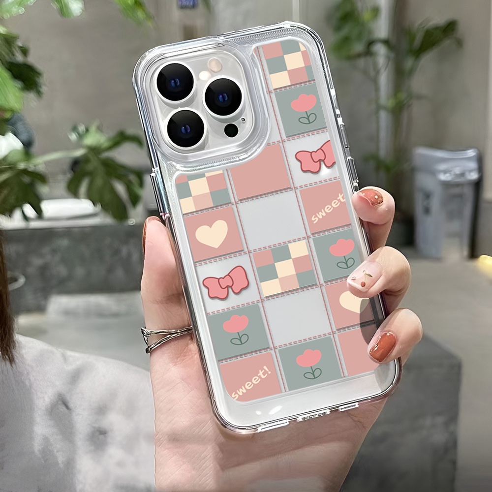 Ốp Điện Thoại Họa Tiết Kẻ Ô Lưới Đính Nơ Cho iphone 14 Plus 11 13promax 12 7Plus X XS Max 7 8 SE 2020