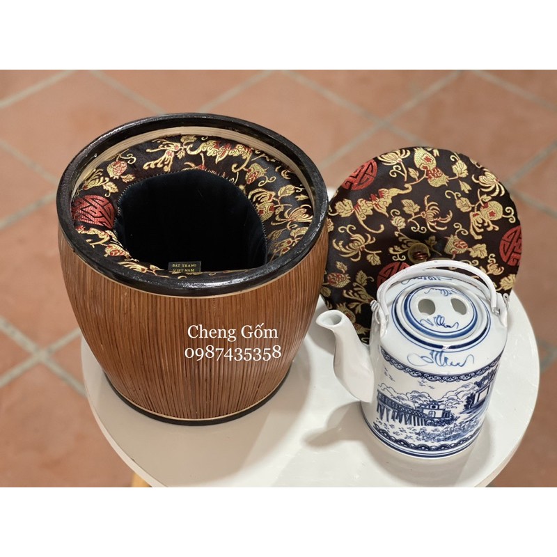 Combo ấm tích và bao ủ ấm hàng gấm mây tre đan hàng đẹp