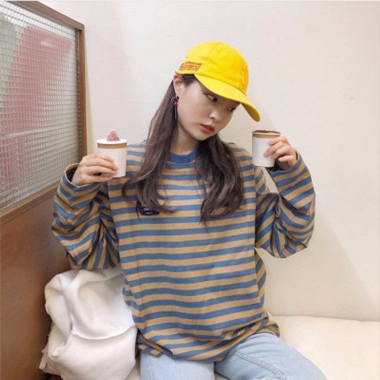 Áo kẻ tay dài lulu T-shirt hàng nhập quảng châu chất mềm from oversize | BigBuy360 - bigbuy360.vn