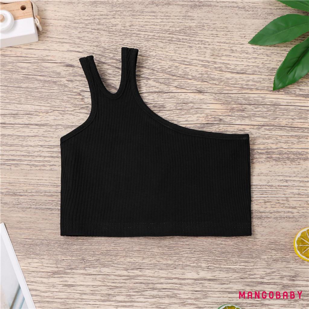 Áo croptop ôm sát không tay hở vai màu trơn cho bé gái