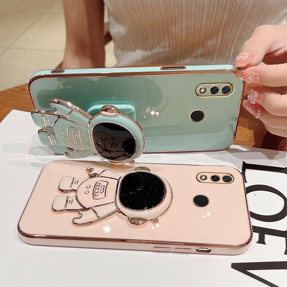 Ôp Điện Thoại Silicon Dẻo Vuông Mạ Màu Kèm Giá Đỡ Đứng Hình Phi Hành Gia Cho huawei honor 8x x10 x20 x30 x30i 10 lite 20 Ốp