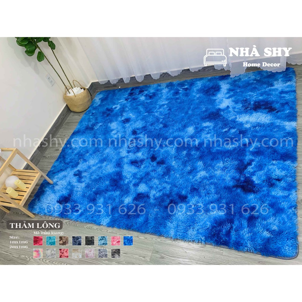 Thảm Lông Trải Sàn Màu Xanh Biển Loang - Size 2mx1m6