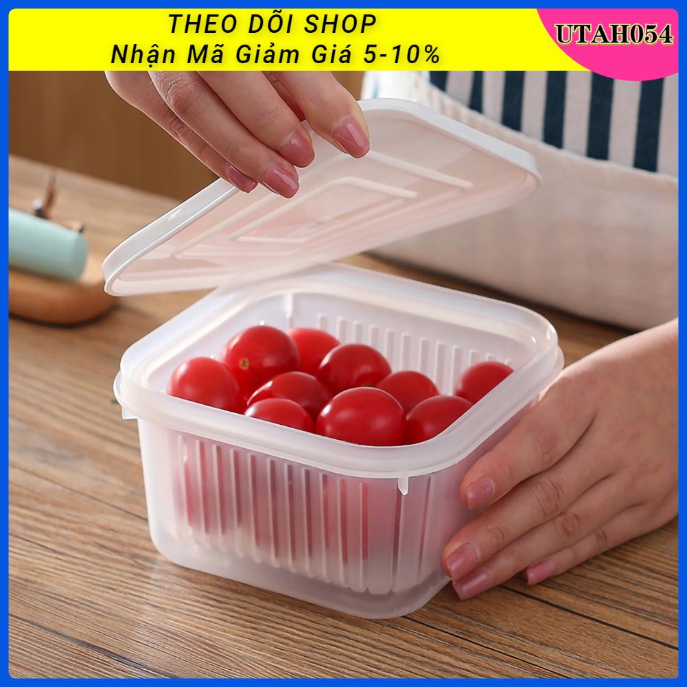 [Hàng Sẵn] Hộp bảo quản thực phẩm Cống rau hai lớp trong suốt cho nhà bếp gia đình【Utah054】
