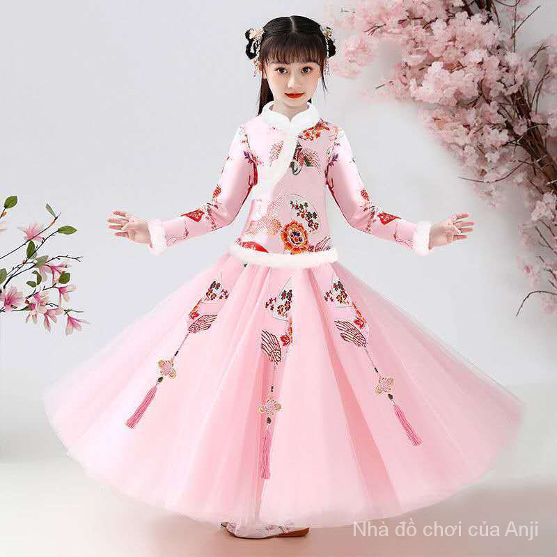 Long Sleeve Autumn And Winter Girl Matching Cherry Blossom Fairy, Cheongsam Hanfu Costume