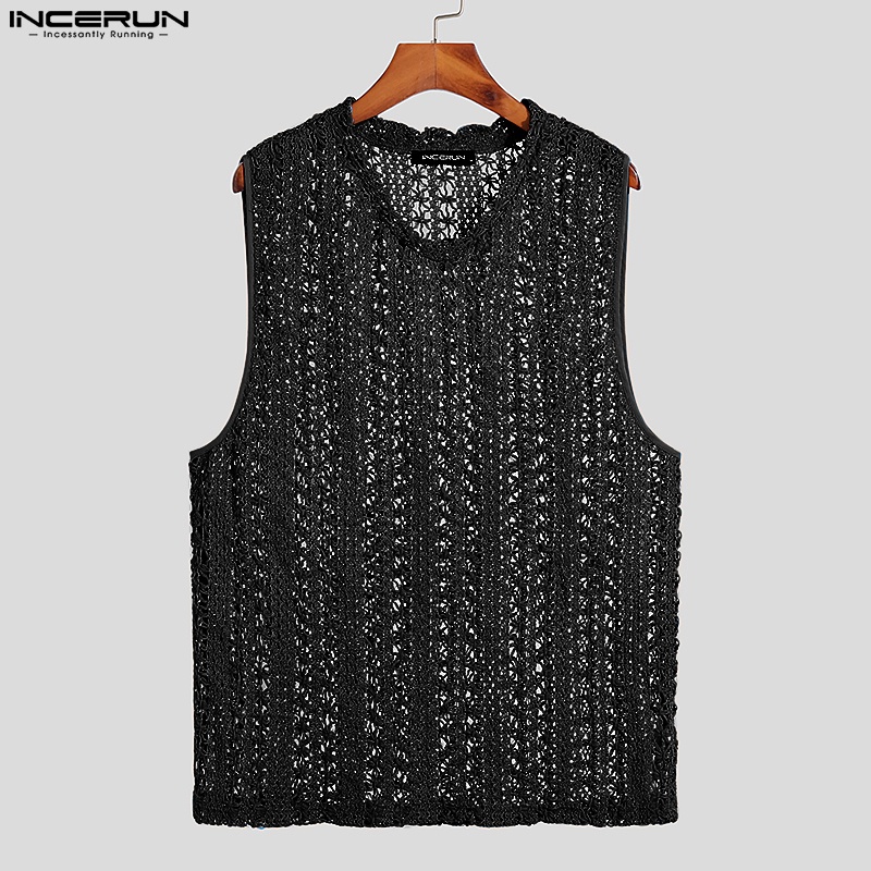 Áo ba lỗ INCERUN màu trơn trong suốt thời trang mùa hè cho nam