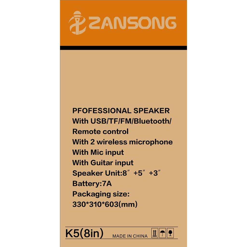 Loa kéo di động Karaoke Bluetooth cao cấp Zansong K5  công suất khủng 150W + Kèm 2 micro không dây