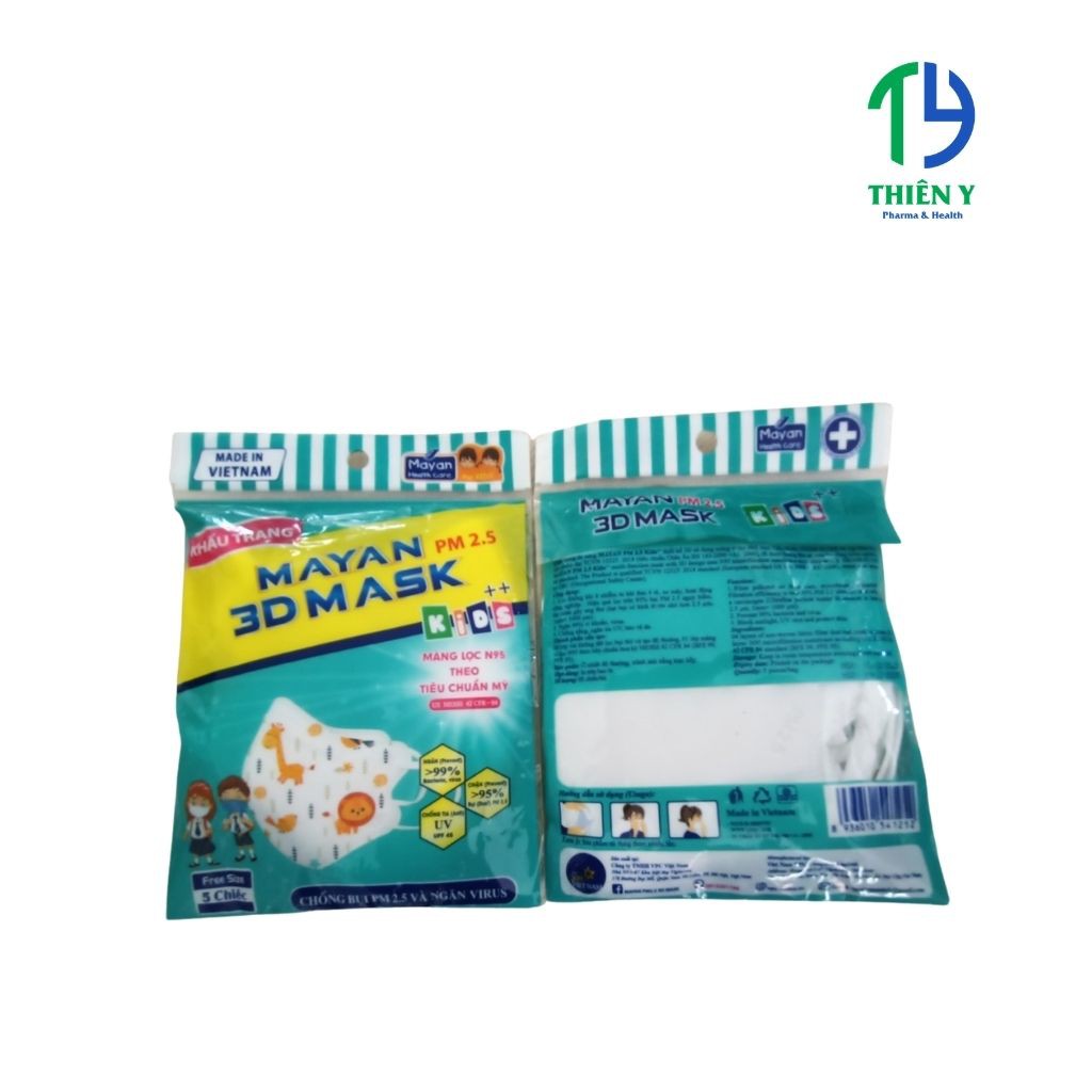 Khẩu Trang Trẻ Em Mayan 3D Mask Kids, Khẩu Trang Y Tế Cho Bé, gói 5 Cái – Thiên Y Pharmacy