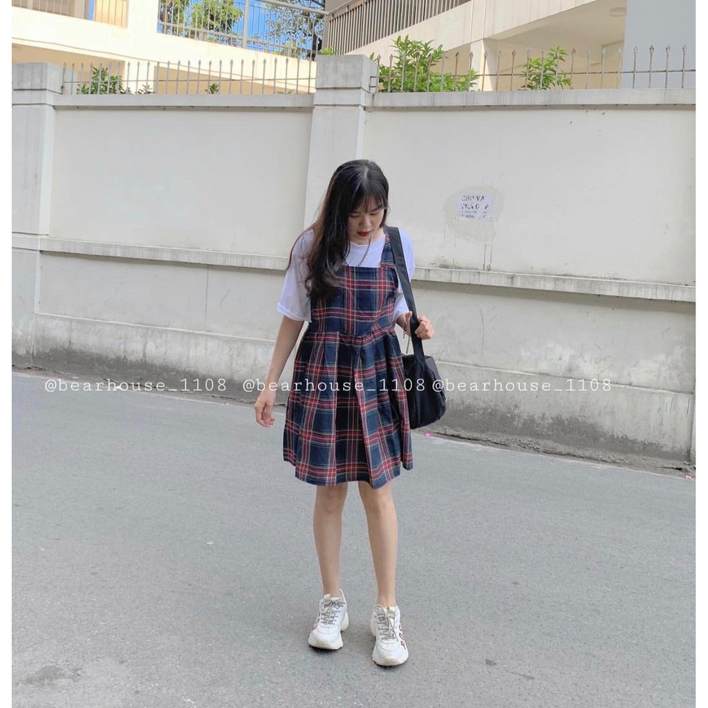 [Rẻ Vô Địch] VÁY YẾM CARO BABYDOLL KẺ - YẾM VÁY KẺ SỌC CARO MÀU ĐỎ ĐEN NỮ | BigBuy360 - bigbuy360.vn