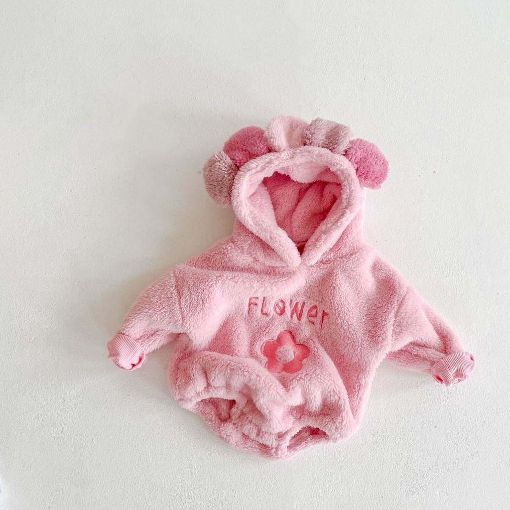 Áo liền thân có mũ trùm bằng nhung dễ thương thời trang mùa đông cho bé gái