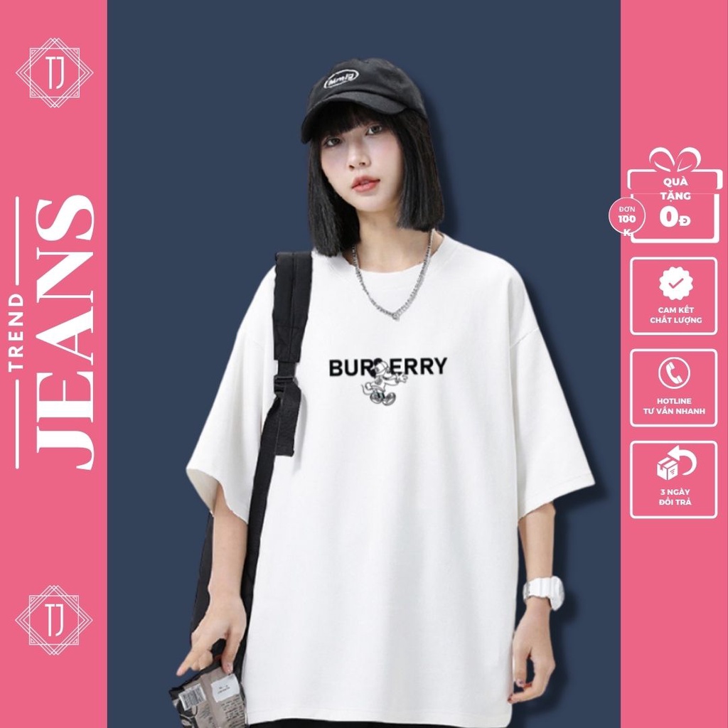 Áo thun unisex, áo đôi nam nữ in hình BURBERRY mickey tay lỡ form rộng