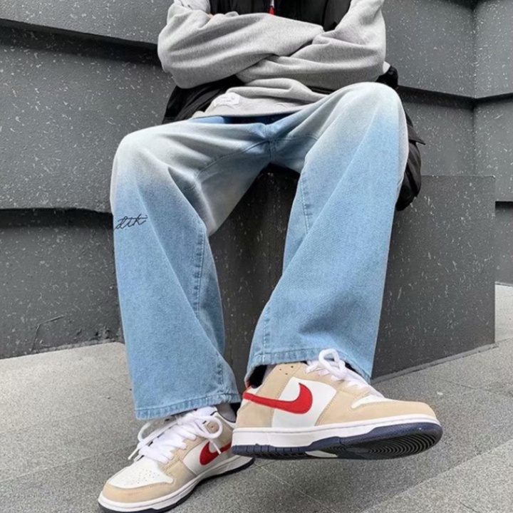 Quần jean baggy ống rộng loang màu quần jean nam phong cách Hàn Quốc quần bò nam cơ bản dễ phối đồ dành quần jean ống rộng