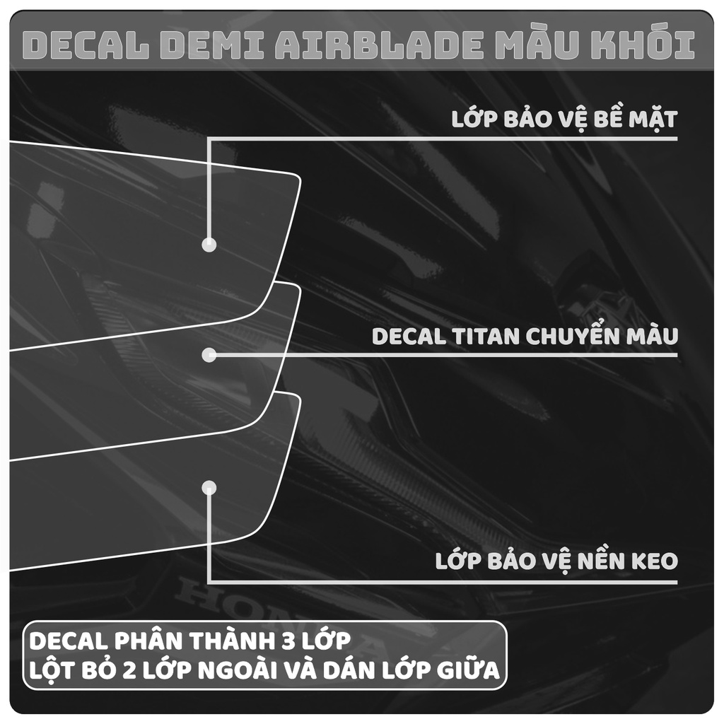Miếng dán DEMI AIRBLADE màu KHÓI chống trầy xước XI NHAN HONDA AIRBLADE