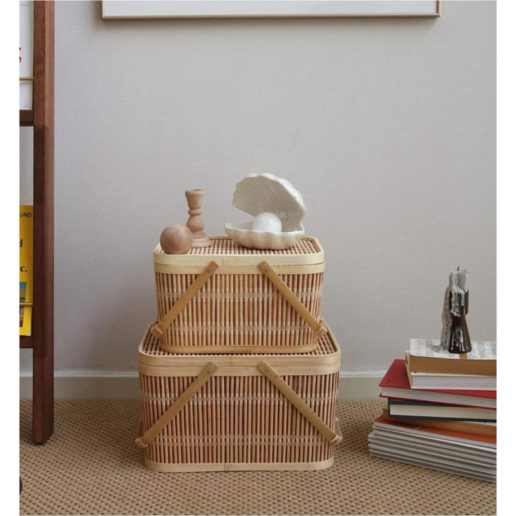 Bộ vali/ Valy giỏ mây tre tiện dụng - Bamboo basket storage, Kích thước lớn 36 x 26 x 39, 31 x 23 x 32 cm