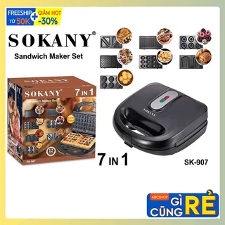 Máy làm bánh đa năng, nướng kẹp bánh mì 7 in 1 Chính hãng Sokany