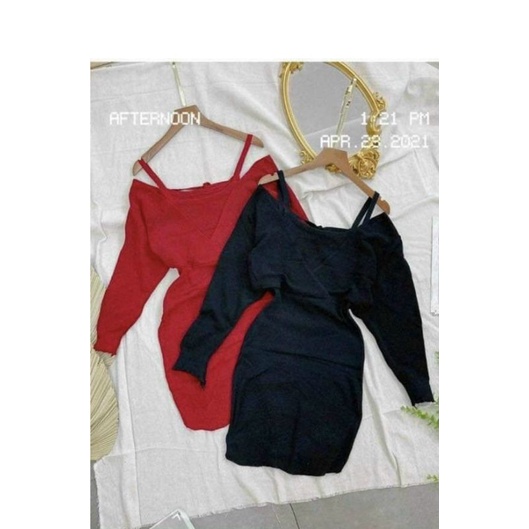 Đầm body yếm trễ vai phối kiểu sang chảnh A15
