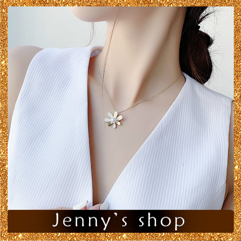 ✨Jenny’s shop✨ Hoa tai cúc họa mi Vòng cổ kim bạc ngọc trai 925