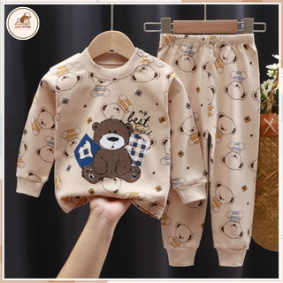 Bộ quần áo thu đông dài tay bé trai bé gái, bộ cotton dài tay trẻ em in hình họa tiết dễ thương cho bé 1-4 tuổi