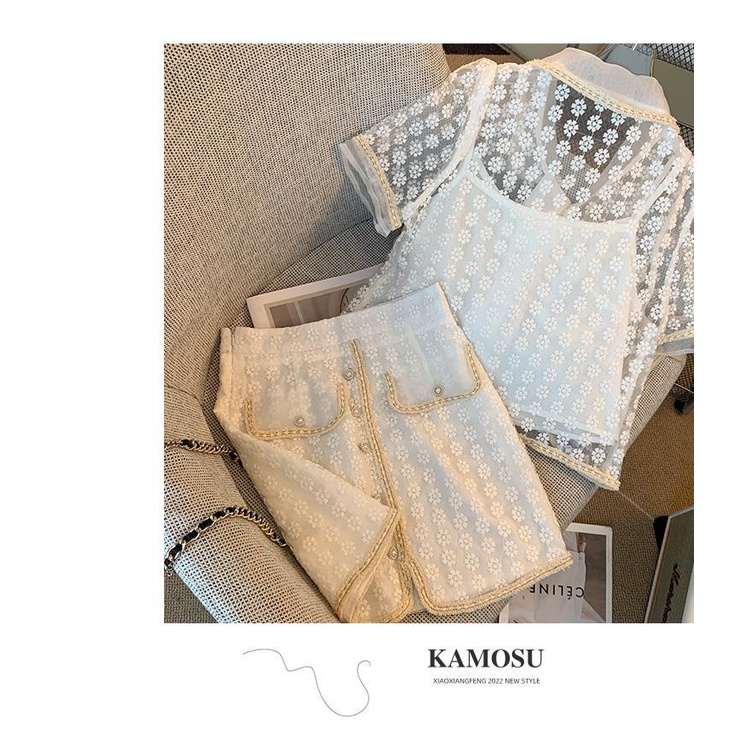 Xiaoxiangfeng suit female summer 2022 new socialite temperament high feeling small dress two-piece set of foreign style