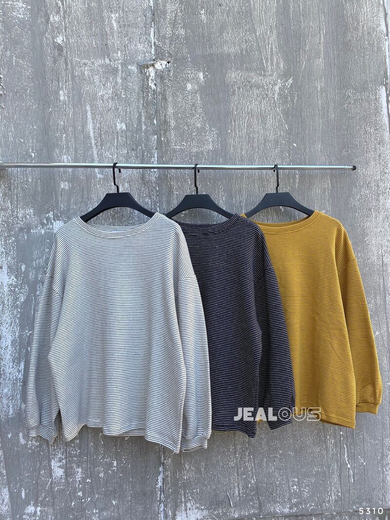 Áo dài tay nữ, áo nỉ kẻ ngang aimi 5310 | BigBuy360 - bigbuy360.vn