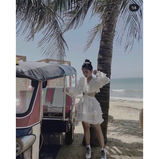 [ảnh thật] Đầm trắng cutout lưng viền bèo
