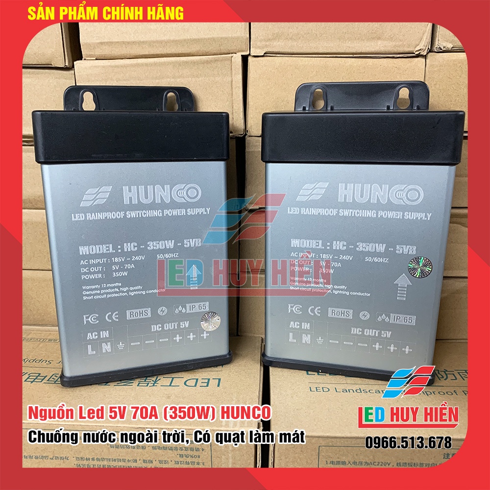 Nguồn led 5V 70A HUNCO đủ công suất ngoài trời vỏ nhôm, Nguồn 5V70A 350W ngoài trời có quạt làm mát