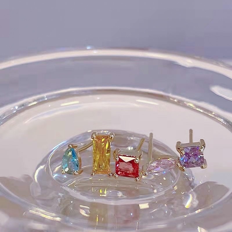 Set bông tai MANYUE mini mạ bạc 925 đính đá zircon phong cách đơn giản hợp thời trang
