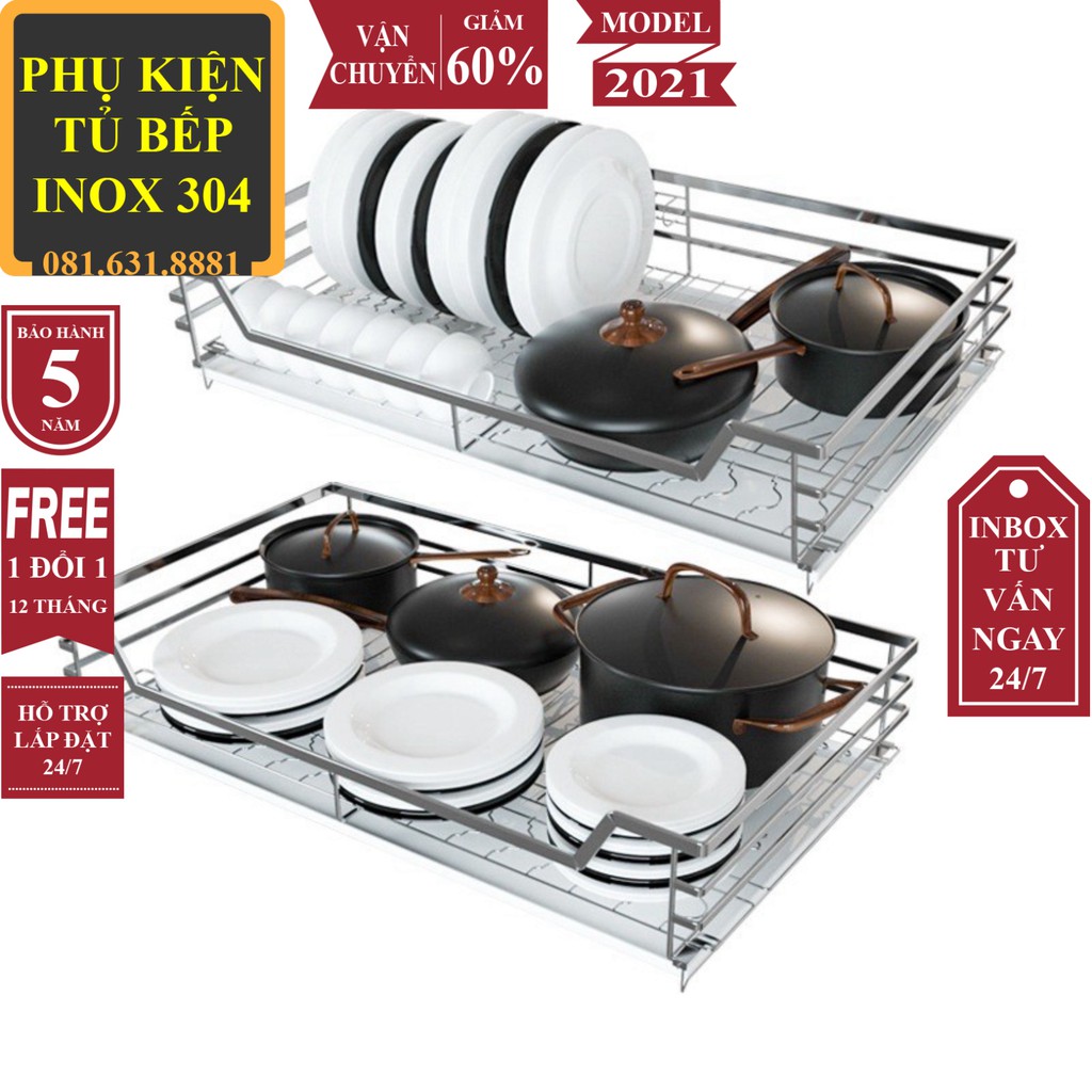 GIÁ XOONG NỒI KỆ CHÉN BÁT INOX 304 NAN DẸT RAY ÂM GIẢM CHẤN LẮP TỦ BẾP, HỘC KÉO PHỤ KIỆN TỦ BẾP