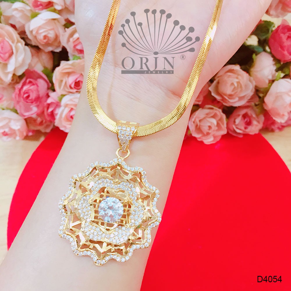Dây chuyền nữ dạng mì dẹp mặt hoa 2 viền đính đá cao cấp Orin D4054